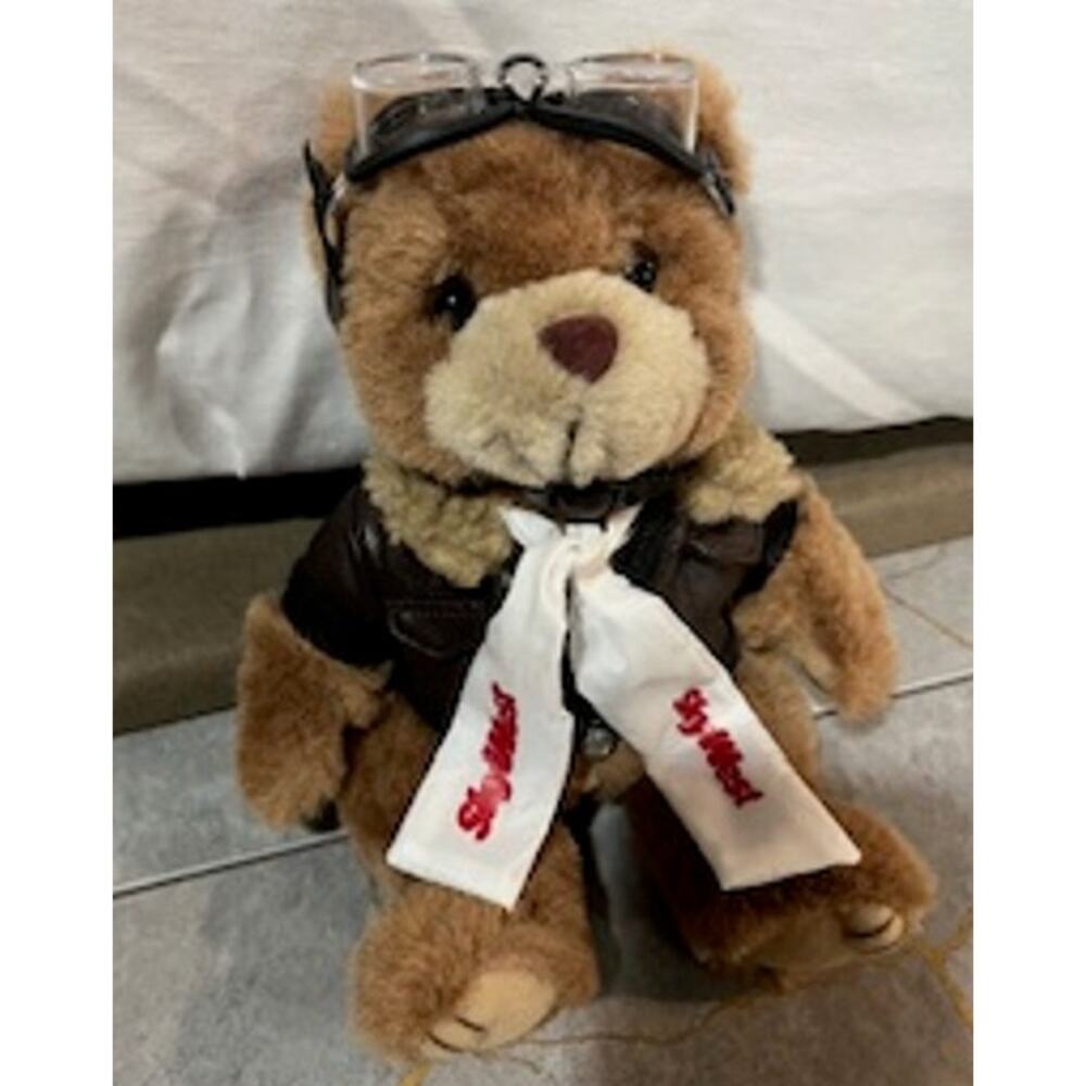 Plush Aviator Teddy Bear - Brown with White Scarf
